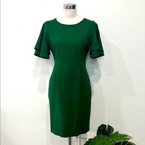 Elegant Green Ruffle Sleeve Dress